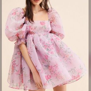 Free people X  Selkie the Puff Puffy Sleeve pink floral Cottage Mini Baby Dress